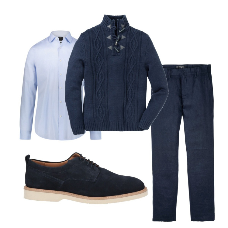 Outfit uomo - Total look #1818214. Stile Trendy per Tutti i giorni. Abbinamento con pantaloni, maglieria, scarpe stringate, camicie.