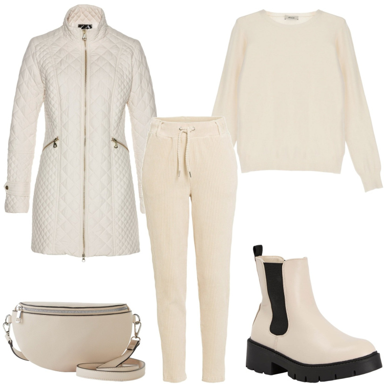 Outfit donna - Total look #1818262. Stile Casual per Tutti i giorni. Abbinamento con pantaloni, blazer, marsupi, anfibi, pullovers.