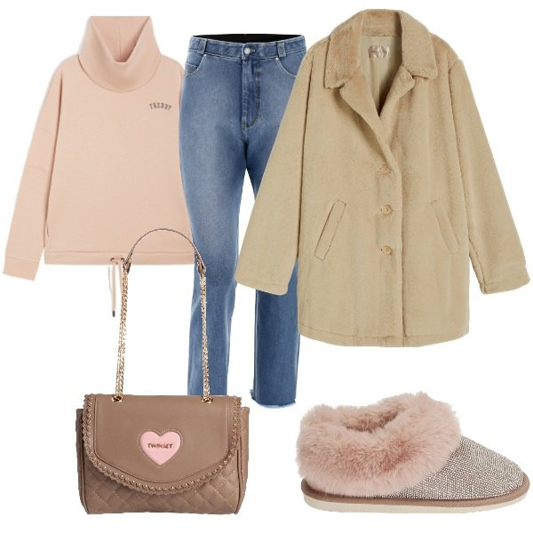 Outfit donna - Total look #1818284. Stile Urban per Tutti i giorni. Abbinamento con borse a spalla, cappotti, felpe, jeans, stivaletti.