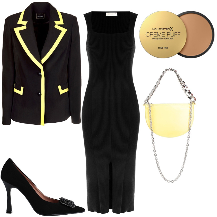 Outfit donna - Total look #1818351. Stile Casual per Tutti i giorni. Abbinamento con décolleté, borse a spalla, ciprie, vestiti midi/longuette, blazer.
