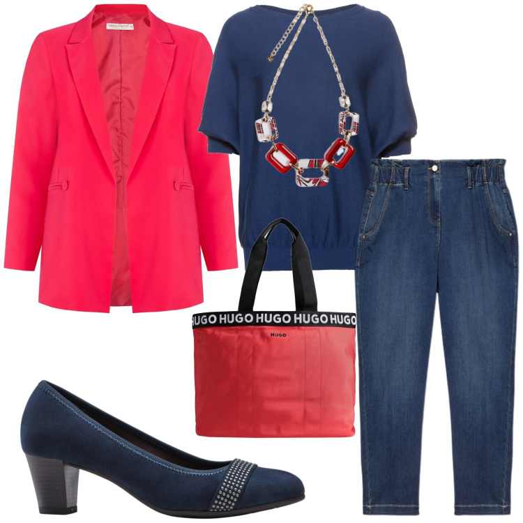 Outfit donna - Pensiero alla primavera. Stile Casual per Tutti i giorni. Abbinamento con maglieria, décolleté, borse a mano, cappotti, jeans, collane.