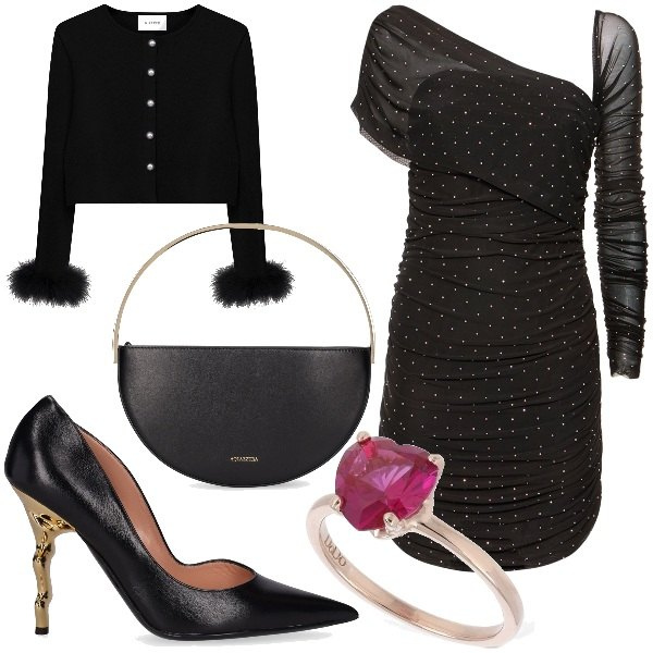 Outfit donna - San Valentino LUISAVIAROMA. Stile Sexy per Serata fuori. Abbinamento con anelli, vestiti asimmetrici, blazer, décolleté, borse a mano.