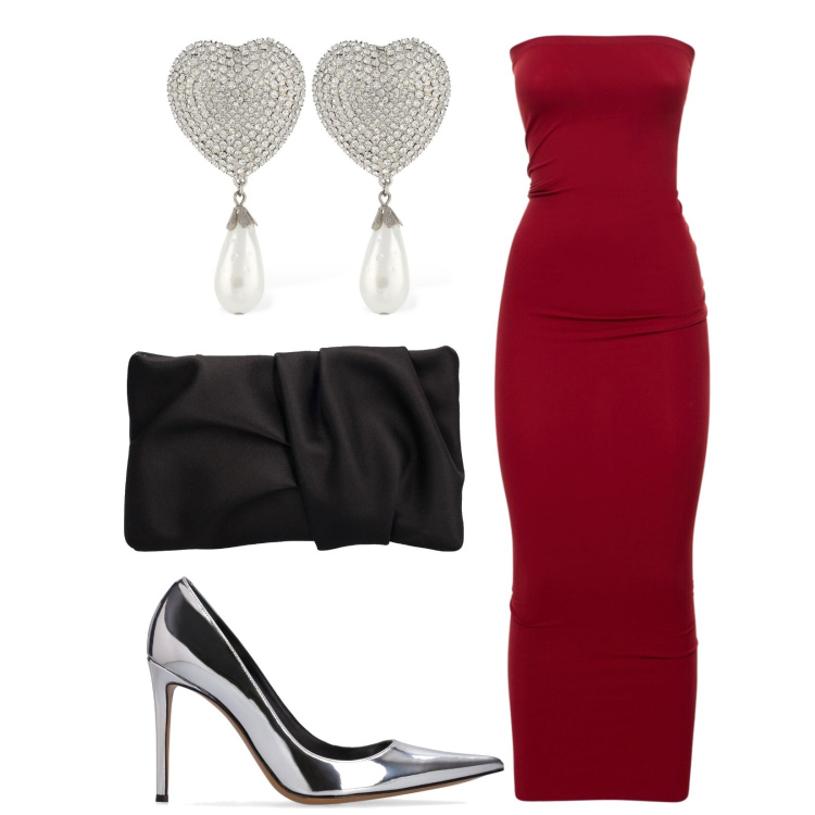 Outfit donna - Rosso passione. Stile Sexy per Serata fuori. Abbinamento con vestiti midi/longuette, pochette, orecchini, décolleté.