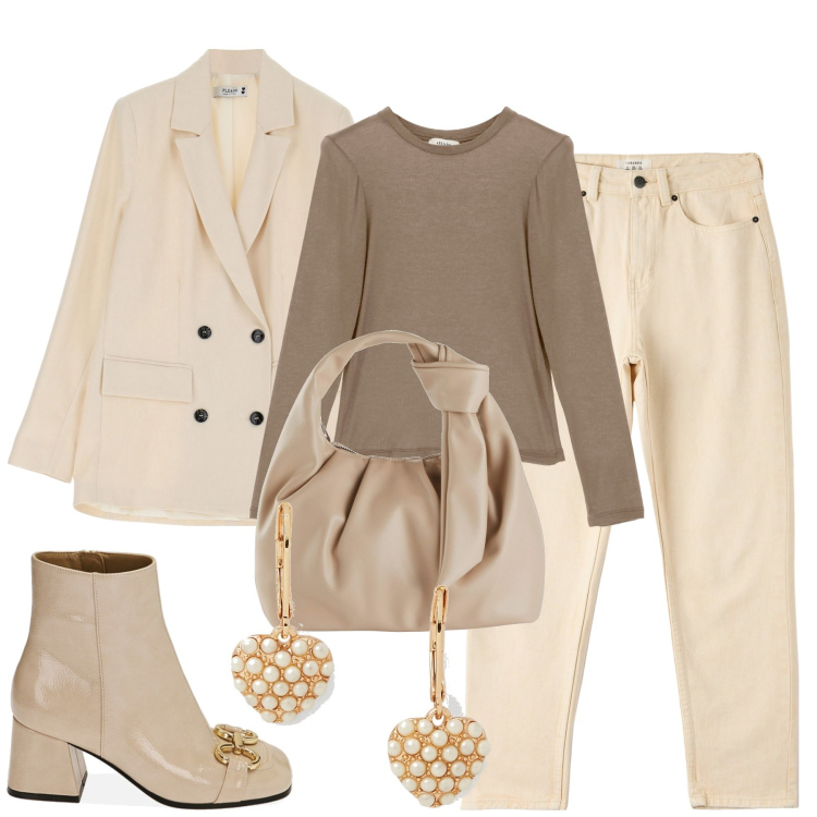 Outfit donna - City. Stile Urban per Tutti i giorni. Abbinamento con borse a mano, jeans mom, giacche, stivaletti, maglieria, orecchini.