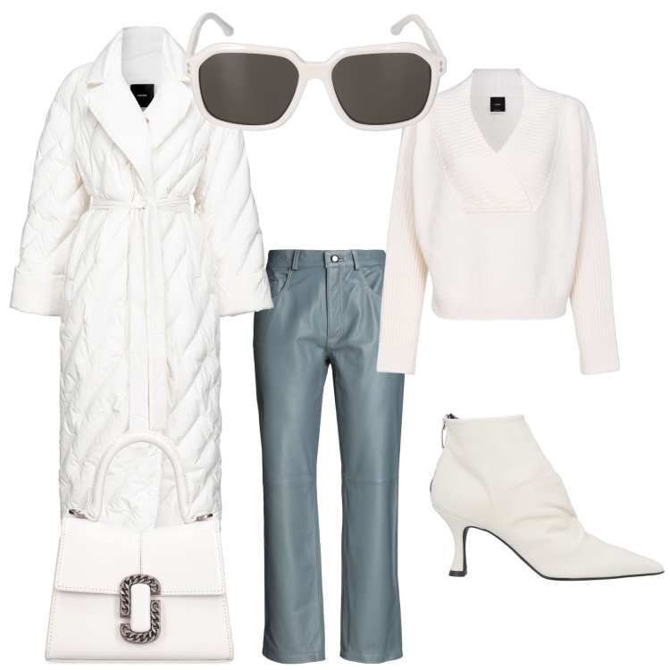 Outfit donna - White. Stile Casual chic per Ufficio. Abbinamento con stivaletti, pantaloni, pullovers, piumini, borse a mano, occhiali da sole.