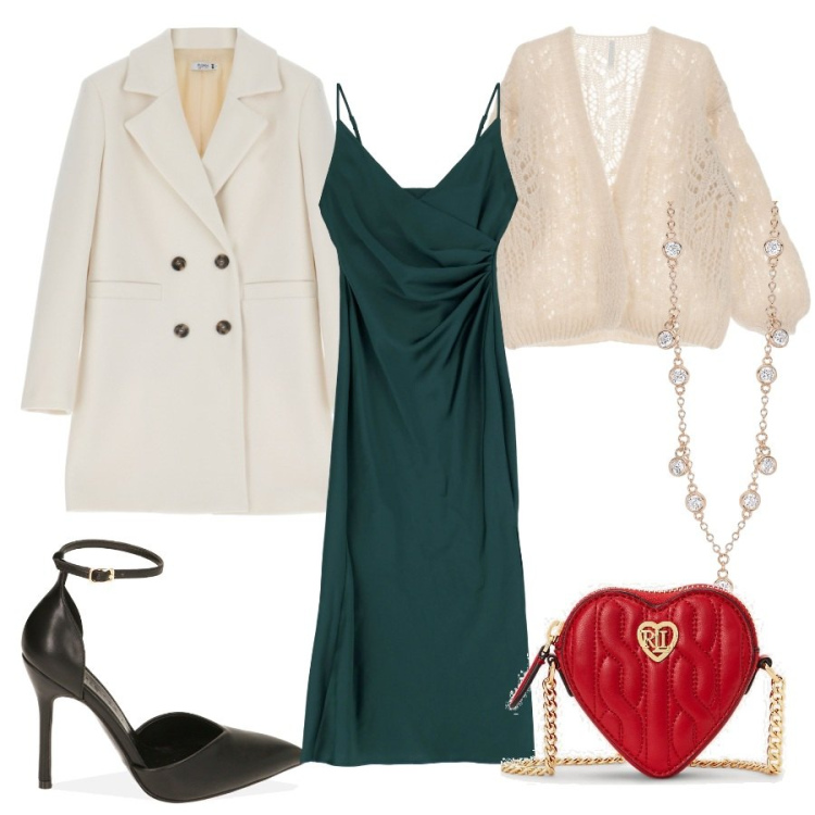 Outfit donna - Be my Valentine. Stile Sexy per Serata fuori. Abbinamento con collane, cappotti, vestiti midi/longuette, cardigans, décolleté, pochette.