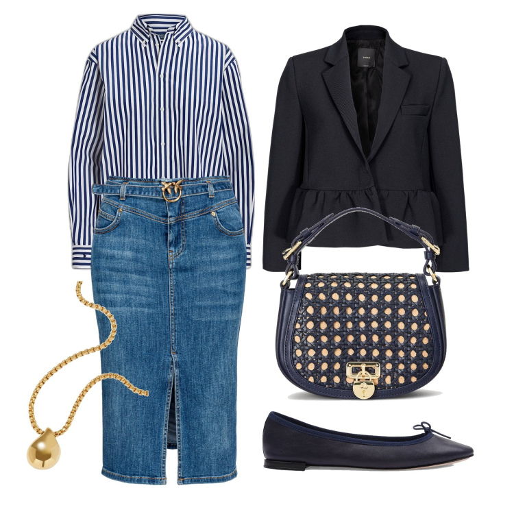 Outfit donna - Ghost outfitter - febbraio. Stile Casual chic per Tutti i giorni. Abbinamento con collane, blazer, gonne longuette, camicie, borse a tracolla, ballerine.