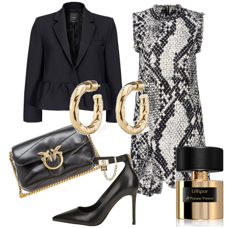Outfit donna - Over size très chic. Stile Chic per Serata fuori. Abbinamento con décolleté, profumi, vestiti corti, borse a tracolla, blazer, orecchini.