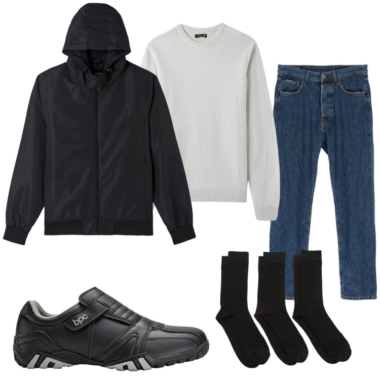 Outfit uomo - Total look #1818823. Stile Casual per Tutti i giorni. Abbinamento con scarpe stringate, maglieria, calzini, giacche, jeans dritti.