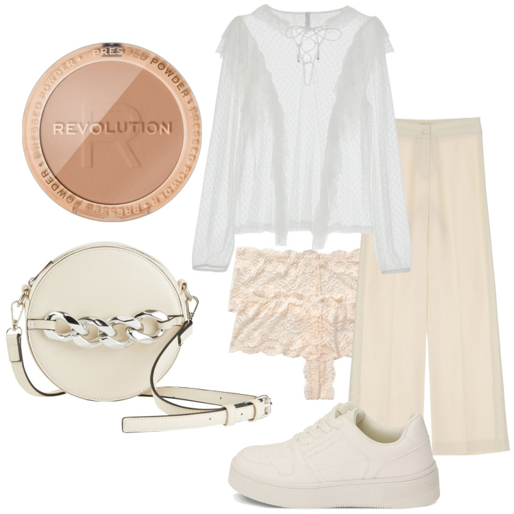 Outfit donna - La tracolla. Stile Casual chic per Tutti i giorni. Abbinamento con slip, borse a tracolla, ciprie, camicie, sneakers, pantaloni.