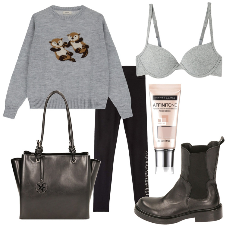 Outfit donna - Total look #1818986. Stile Urban per Tutti i giorni. Abbinamento con fondotinta, leggings, reggiseni, stivaletti chelsea, borse a spalla, pullovers.
