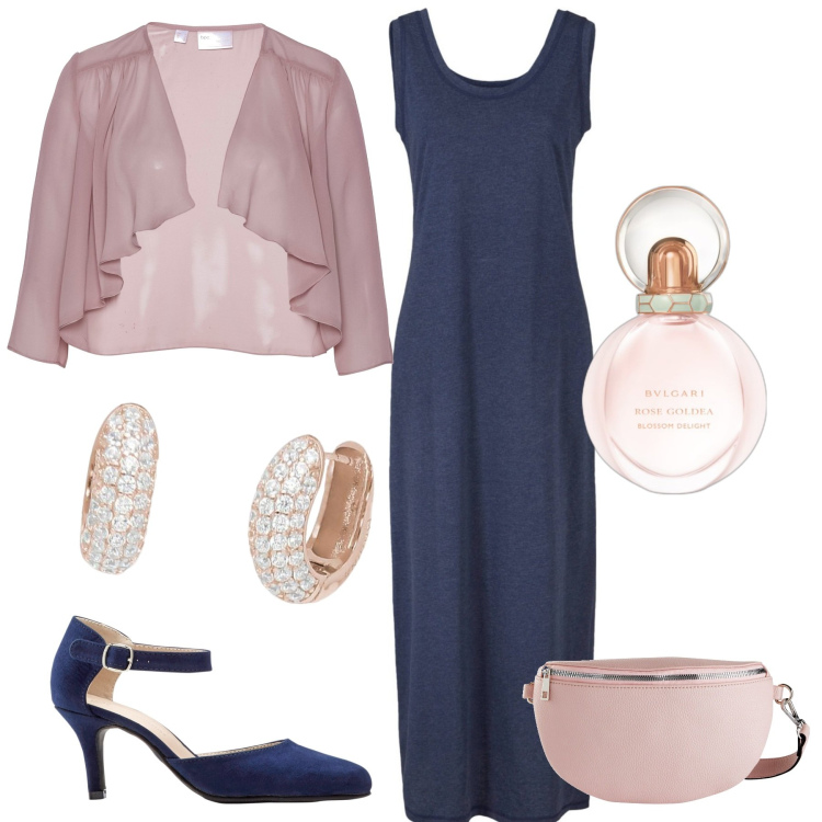 Outfit donna - Al battesimo di Carolina. Stile Romantica per Cerimonia. Abbinamento con vestiti, blazer, décolleté, marsupi, profumi, orecchini.