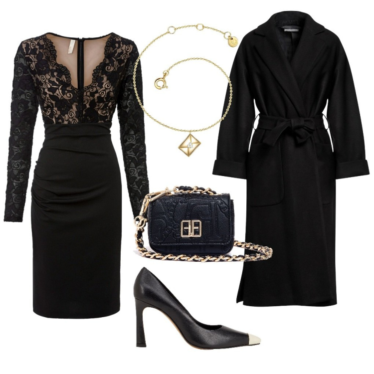 Outfit donna - Maria: c\'è posta per te. Stile Glamour per Serata fuori. Abbinamento con vestiti, cappotti, décolleté, braccialetti, marsupi.