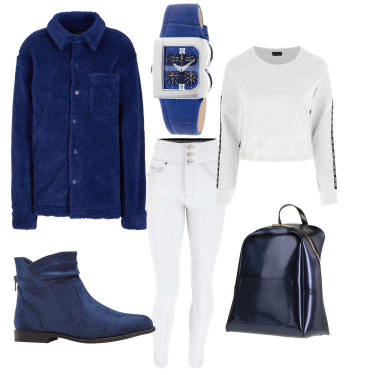 Outfit donna - Giacca a camicia. Stile Casual per Scuola/Università. Abbinamento con stivaletti, zaini, cappotti, orologi, pantaloni, felpe.