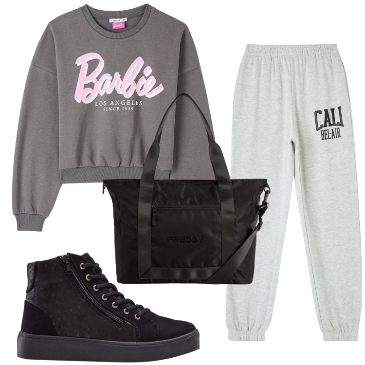 Outfit donna - Total look #1819190. Stile Basic per Sport. Abbinamento con sneakers alte, pantaloni sportivi, felpe, borse tote.