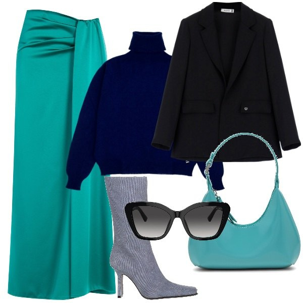 Outfit donna - Da mattina sera. Stile Chic per Tutti i giorni. Abbinamento con stivali, gonne lunghe, blazer, maglieria, occhiali da sole, borse a spalla.