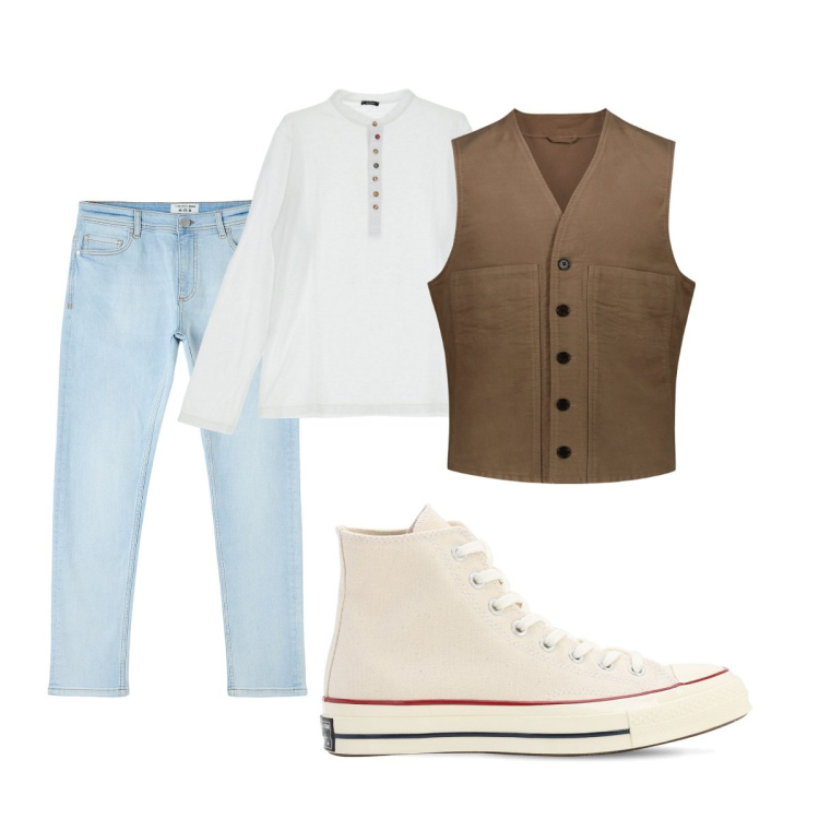 Outfit uomo - Jeans e gilet. Stile Trendy per Tutti i giorni. Abbinamento con jeans skinny, camicie, gilet, sneakers.