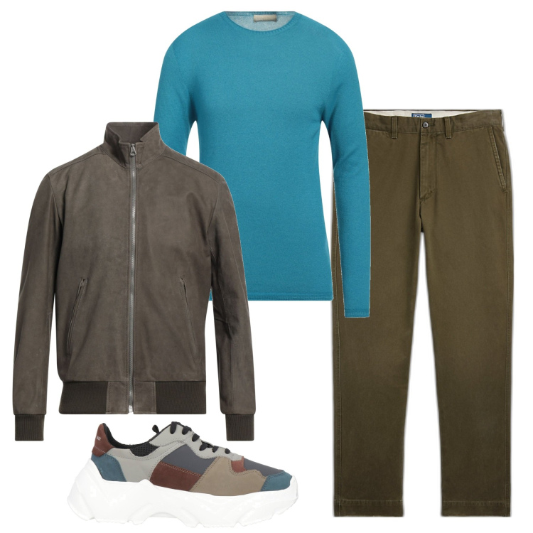 Outfit uomo - Inverno. Stile Urban per Tutti i giorni. Abbinamento con bomber, sneakers, pullovers, pantaloni.