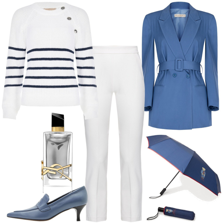 Outfit donna - Total look #1819335. Stile Casual per Tutti i giorni. Abbinamento con mocassini, profumi, pantaloni, blazer, maglieria, borse tote.