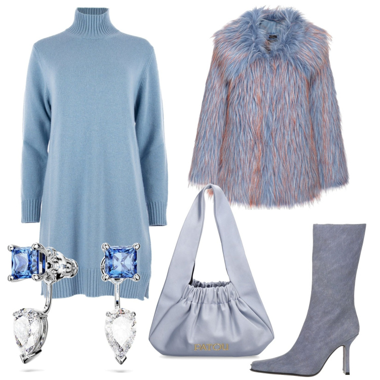 Outfit donna - Voglia di stupire. Stile Glamour per Serata fuori. Abbinamento con stivali, orecchini, cappotti, vestiti, borse a spalla.