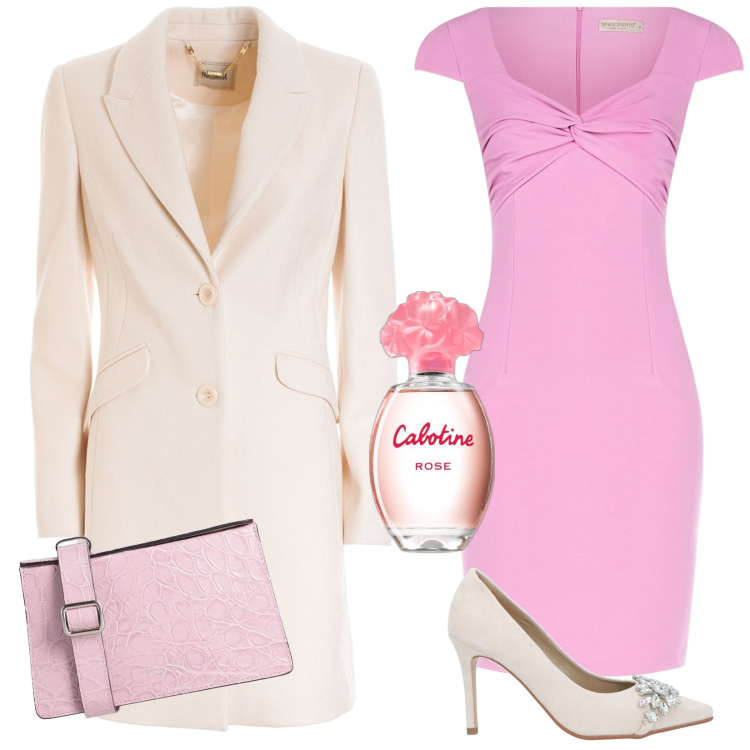 Outfit donna - Pink days. Stile Bon Ton per Cerimonia. Abbinamento con décolleté, borse a tracolla, profumi, vestiti midi/longuette, cappotti.