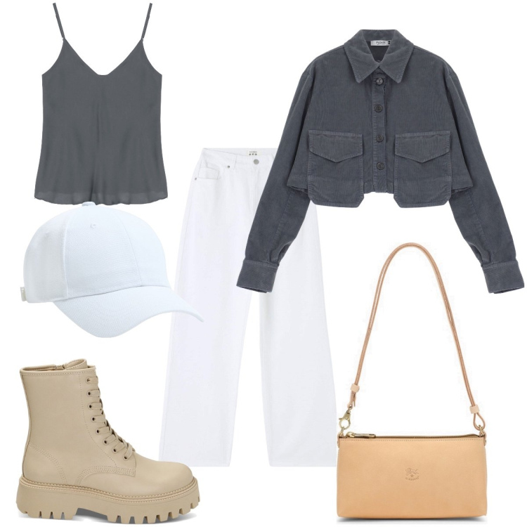 Outfit donna - Total look #1819531. Stile Urban Abbinamento con cappelli, pantaloni, camicie, anfibi, canottiere, borse a spalla.