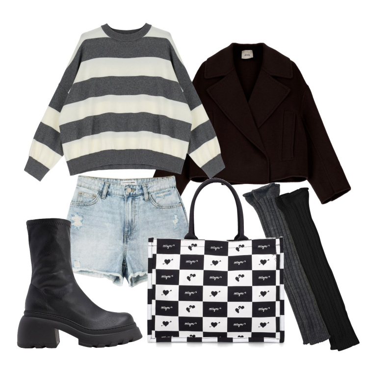 Outfit donna - Ghost outfitter - febbraio. Stile Trendy per Tutti i giorni. Abbinamento con calzini, stivaletti, shorts, maglieria, cappotti, shopping bag.