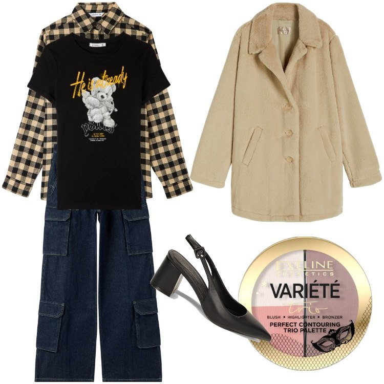 Outfit donna - Total look #1819669. Stile Trendy per Tutti i giorni. Abbinamento con blush, jeans, t-shirt, camicie, cappotti, décolleté.