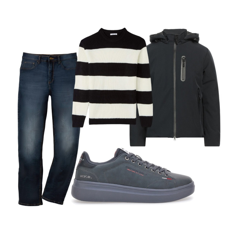 Outfit uomo - Total look #1819749. Stile Casual per Tutti i giorni. Abbinamento con jeans dritti, cappotti, maglieria, sneakers.