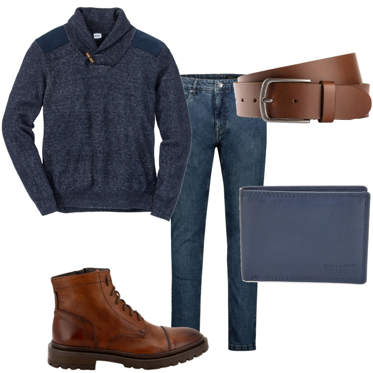 Outfit uomo - Total look #1819770. Stile Casual per Tutti i giorni. Abbinamento con maglieria, cinture, scarpe stringate, jeans, portafogli.