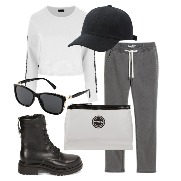 Outfit donna - Ghost outfitter - febbraio. Stile Sporty chic per Tutti i giorni. Abbinamento con jeans dritti, occhiali da sole, cappelli, anfibi, valigie, felpe.