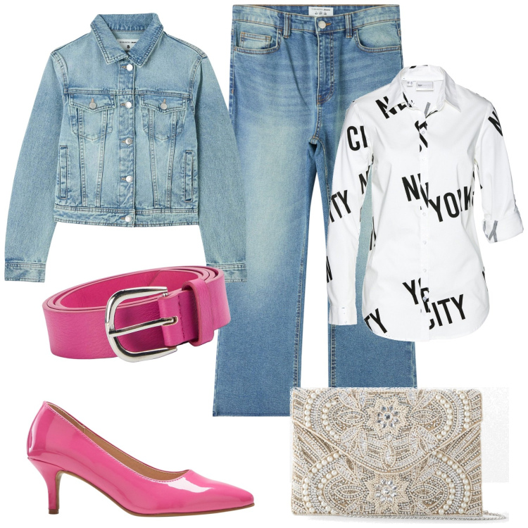 Outfit donna - Professione insolita:pittrice!. Stile Trendy per Tutti i giorni. Abbinamento con pochette, décolleté, camicie, jeans, cinture, blazer.