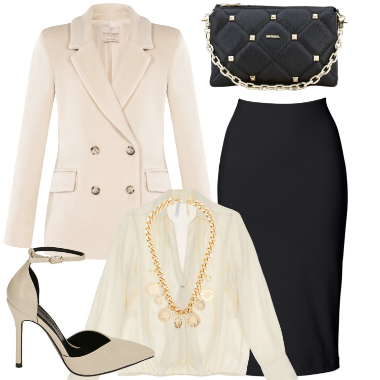 Outfit donna - Elegante. Stile Chic per Tutti i giorni. Abbinamento con gonne longuette, cappotti, pochette, camicie, décolleté, collane.
