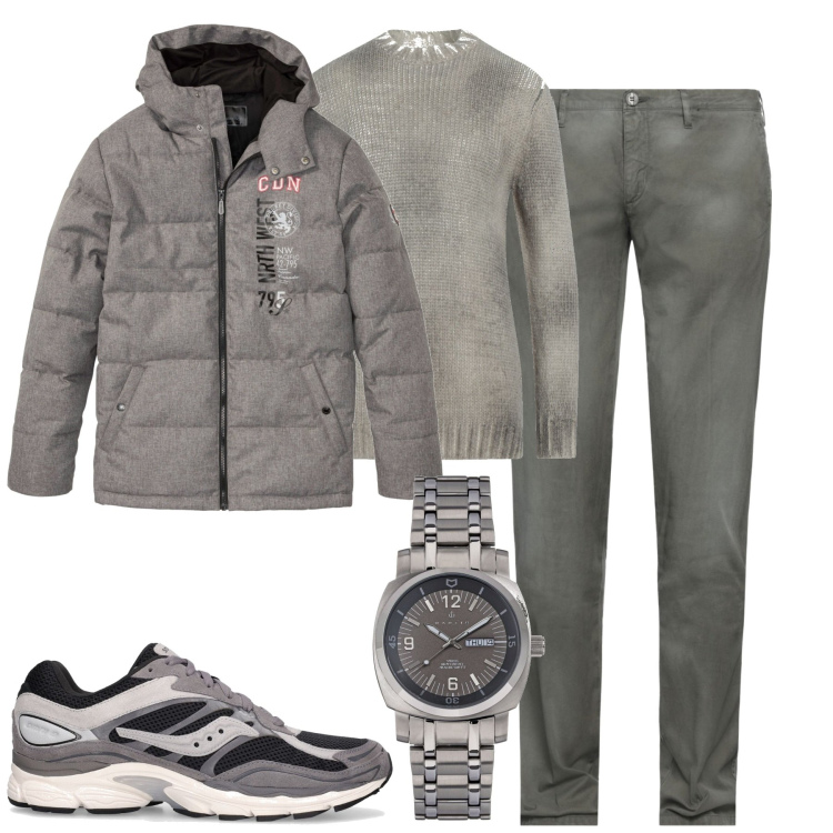 Outfit uomo - City. Stile Urban per Tutti i giorni. Abbinamento con giacche, orologi, pantaloni, pullovers, sneakers alte.