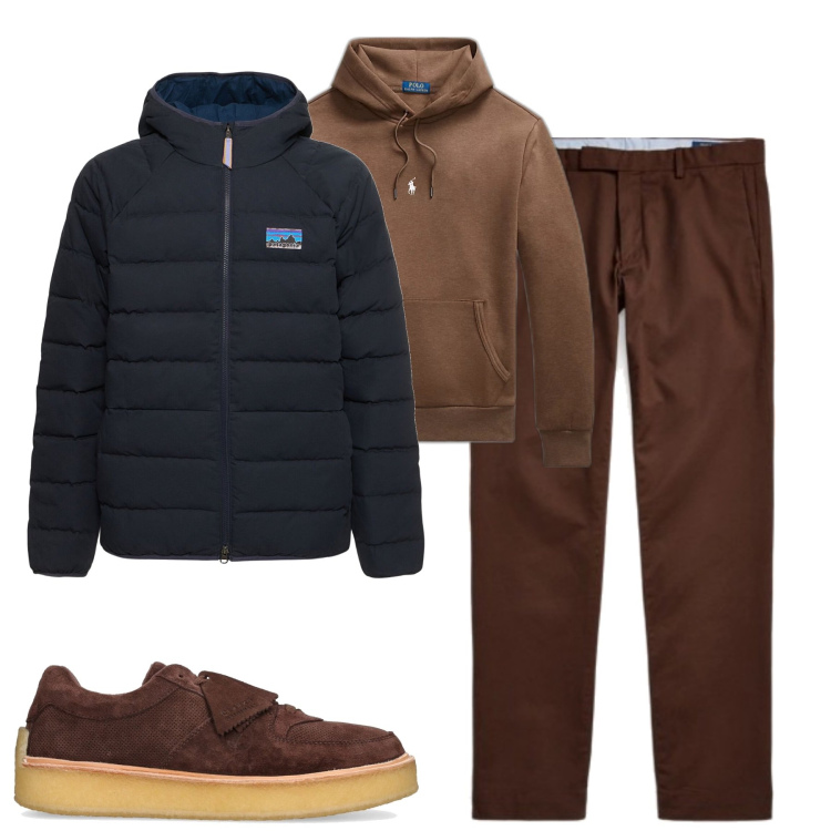 Outfit uomo - Total look #1819820. Stile Urban per Tutti i giorni. Abbinamento con pantaloni chino, felpe con cappuccio, sneakers, piumini.