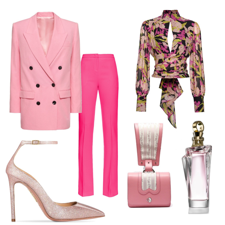 Outfit donna - Total look #1819826. Stile Chic per Serata fuori. Abbinamento con profumi, bluse, pantaloni, borse a mano, cappotti, décolleté.