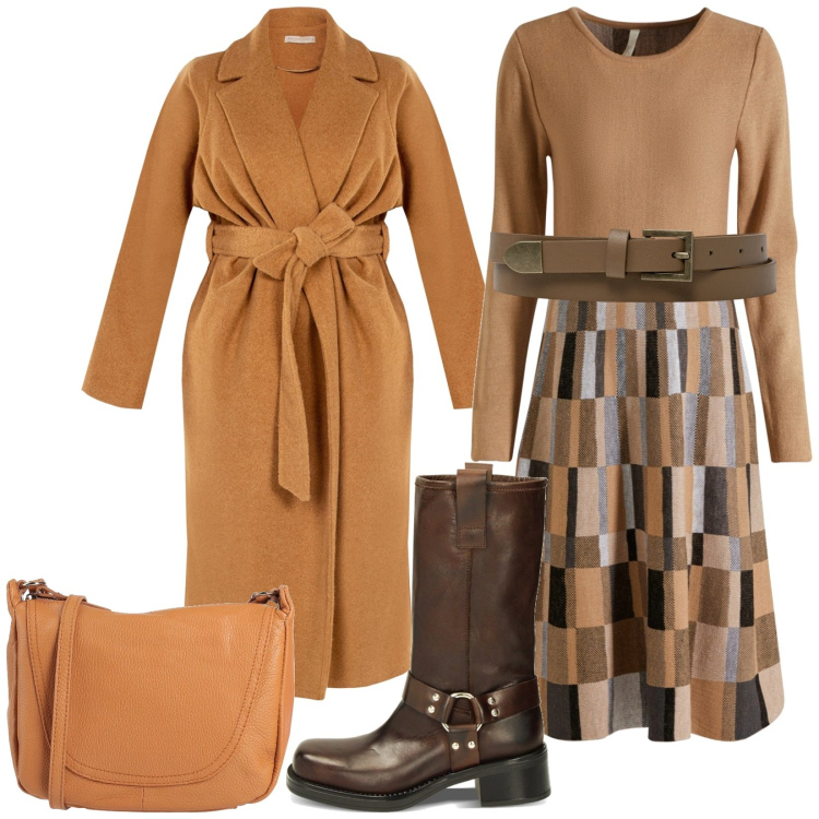 Outfit donna - Total look #1819828. Stile Casual per Tutti i giorni. Abbinamento con vestiti, borse a tracolla, cappotti, stivaletti, cinture.