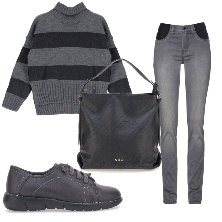 Outfit donna - Total look #1819834. Stile Minimal per Tutti i giorni. Abbinamento con jeans, maglieria, scarpe stringate, borse a spalla.