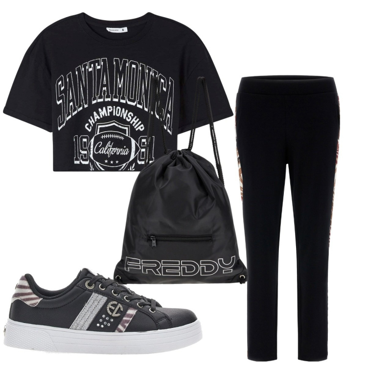 Outfit donna - Total look #1819842. Stile Basic per Sport. Abbinamento con t-shirt sportive, zaini, pantaloni, sneakers.