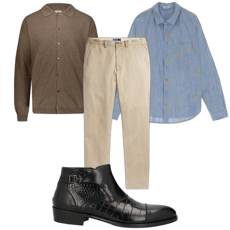 Outfit uomo - Total look #1819866. Stile Trendy per Tutti i giorni. Abbinamento con stivali e stivaletti, camicie, pantaloni chino, polo.