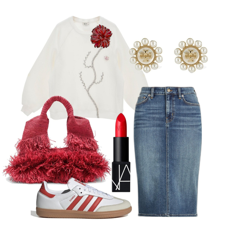 Outfit donna - Ghost outfitter - febbraio. Stile Casual chic per Tutti i giorni. Abbinamento con rossetti, felpe, gonne, sneakers, borse a mano, orecchini.