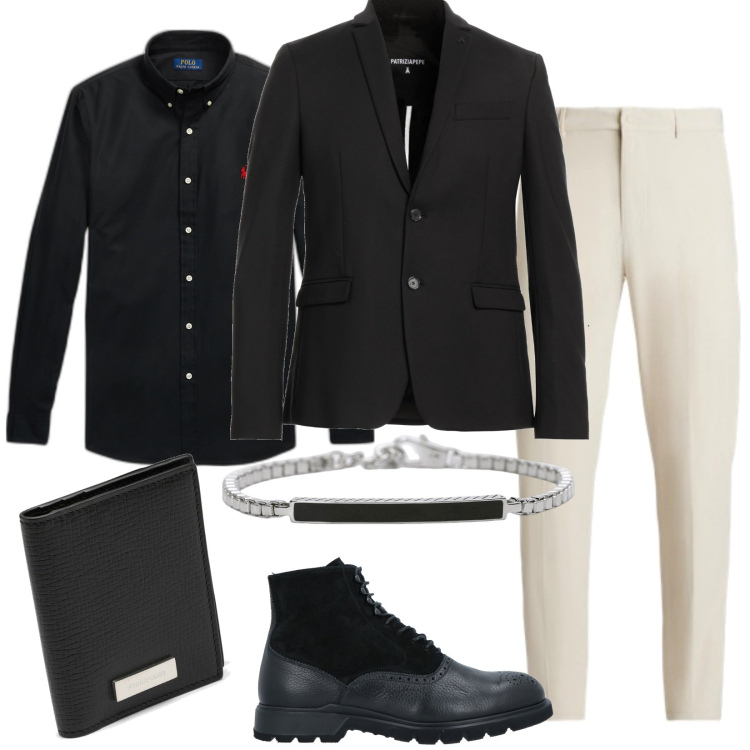 Outfit uomo - Pronto per la serata. Stile Business/Elegante per Serata speciale. Abbinamento con giacche, stivali e stivaletti, braccialetti, camicie, pantaloni, portafogli.