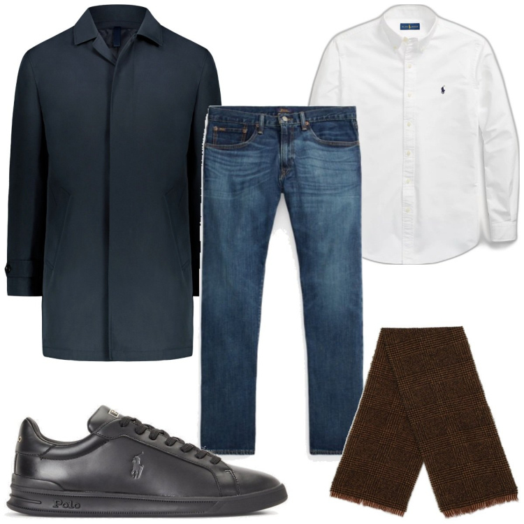 Outfit uomo - Total look #1819926. Stile Casual per Tutti i giorni. Abbinamento con jeans dritti, sneakers, camicie, cappotti, sciarpe.