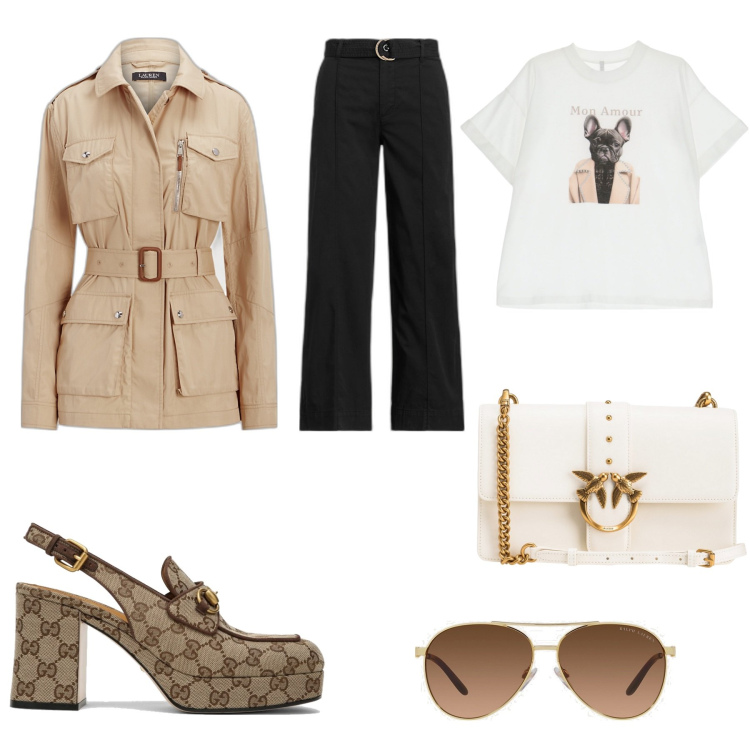 Outfit donna - Comode con stile. Stile Urban per Tutti i giorni. Abbinamento con borse a tracolla, t-shirt, cappotti, pantaloni, occhiali da sole, sabot.