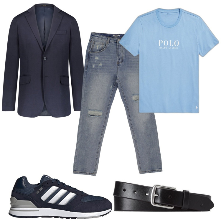 Outfit uomo - Total look #1819929. Stile Casual per Tutti i giorni. Abbinamento con jeans dritti, t-shirt, cinture, giacche, sneakers.