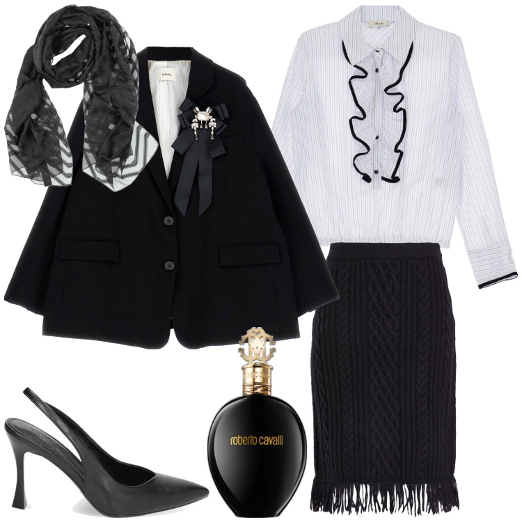 Outfit donna - La sera del dì di festa. Stile Bon Ton per Serata fuori. Abbinamento con gonne longuette, sciarpe, profumi, décolleté, cappotti, camicie.