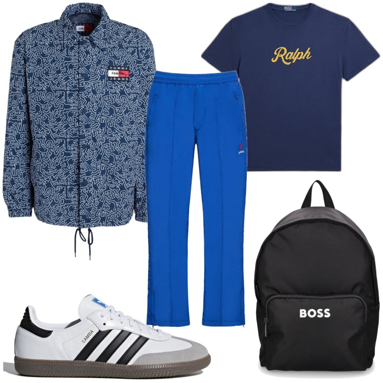 Outfit uomo - Total look #1819935. Stile Casual per Tutti i giorni. Abbinamento con giacche, t-shirt, borse sportive, pantaloni, sneakers.