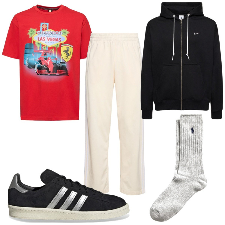 Outfit uomo - Total look #1819954. Stile Trendy per Sport. Abbinamento con calzini, sneakers, felpe con cappuccio, t-shirt, pantaloni.