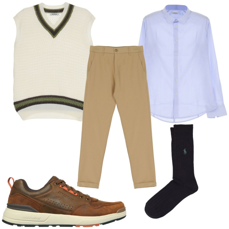 Outfit uomo - Total look #1819963. Stile Casual per Tutti i giorni. Abbinamento con camicie, pantaloni, pullovers, calzini, scarpe stringate.