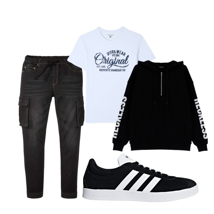 Outfit uomo - Total look #1819982. Stile Casual per Tutti i giorni. Abbinamento con jeans slim fit, t-shirt, felpe con cappuccio, sneakers.